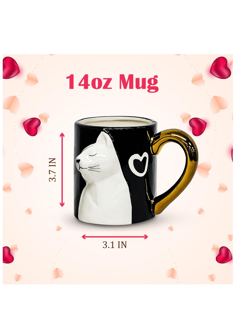 Excefore Couple Gifts Cat Coffee Mug Set, Ceramic Tea Cups for Bride and Groom, Matching Gift for 2023 Anniversary, Wedding Gifts, Engagement for Lovers, Girlfriend, Wife, Cat Lovers 14oz  - Image 3