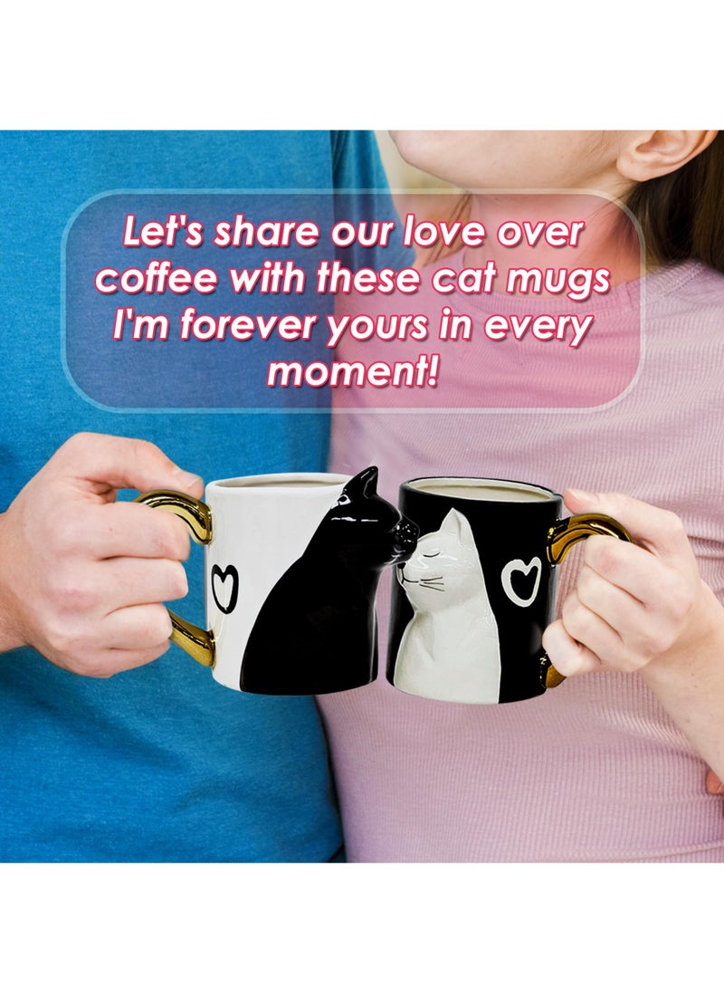 Excefore Couple Gifts Cat Coffee Mug Set, Ceramic Tea Cups for Bride and Groom, Matching Gift for 2023 Anniversary, Wedding Gifts, Engagement for Lovers, Girlfriend, Wife, Cat Lovers 14oz  - Image 4