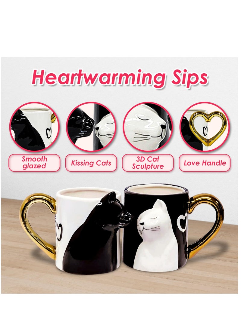 Excefore Couple Gifts Cat Coffee Mug Set, Ceramic Tea Cups for Bride and Groom, Matching Gift for 2023 Anniversary, Wedding Gifts, Engagement for Lovers, Girlfriend, Wife, Cat Lovers 14oz  - Image 2