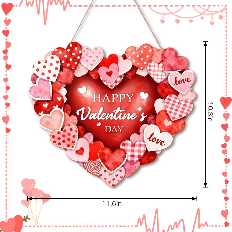 KOYILTD Happy Valentine's Day Door Sign Valentine's Day Wall Sign Wooden Heart Shaped Hanging Sign for Valentine's Day Room Door Window Wall Decor (Red Heart) - Image 3