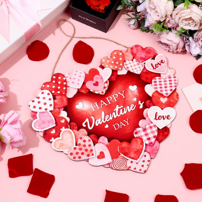 KOYILTD Happy Valentine's Day Door Sign Valentine's Day Wall Sign Wooden Heart Shaped Hanging Sign for Valentine's Day Room Door Window Wall Decor (Red Heart) - Image 5