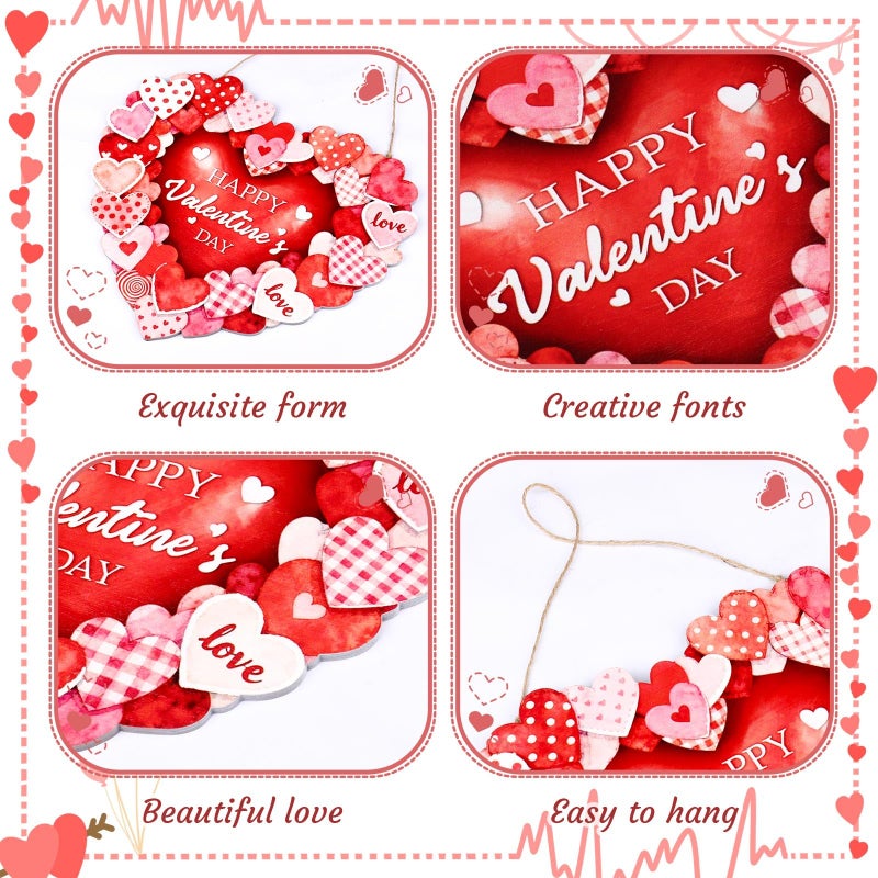 KOYILTD Happy Valentine's Day Door Sign Valentine's Day Wall Sign Wooden Heart Shaped Hanging Sign for Valentine's Day Room Door Window Wall Decor (Red Heart) - Image 4