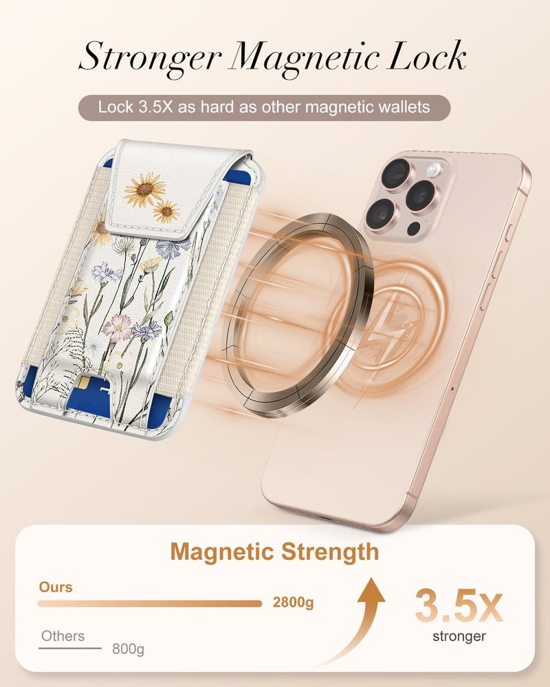 Shorogyt Compatible with Magsafe Wallet for Women - Phone Wallets for Magnetic Card Holder Mag Rfid Watercolor Flower for iPhone 17/16/15/14/13/12 Series Cute with Elastic and Flap Cover, Fit 7 Cards - Image 3