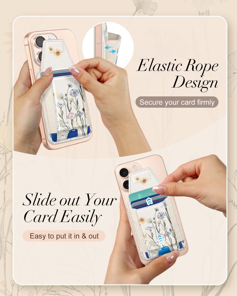 Shorogyt Compatible with Magsafe Wallet for Women - Phone Wallets for Magnetic Card Holder Mag Rfid Watercolor Flower for iPhone 17/16/15/14/13/12 Series Cute with Elastic and Flap Cover, Fit 7 Cards - Image 5