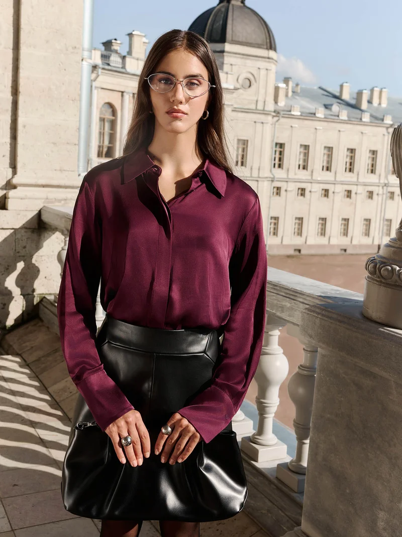 Lichi  Satin shirt with concealed buttons for Women | Best Price UAE