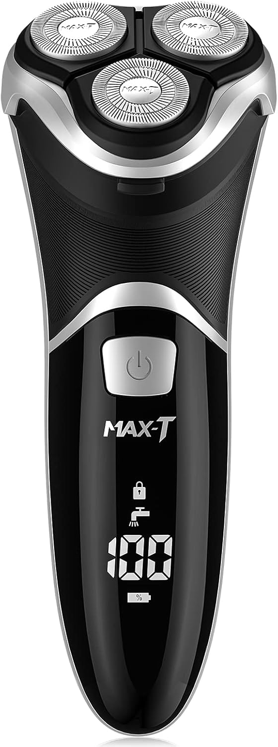 MAXT Mens Electric Shaver  Corded and Cordless Rechargeable 3D Rotary Shaver Razor for Men with Popup Sideburn Trimmer Wet and Dry Painless 100240V Black Metal Black