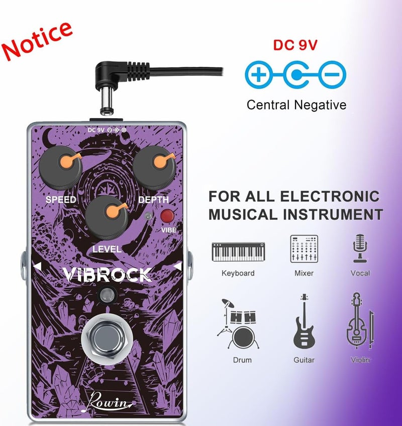 Rowin VIBROCK Chorus-Tremolo Monoblock Pedal Full Size Modulation Guitar Pedal True Bypass RE-02 - Image 4