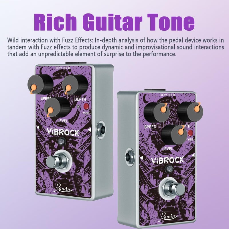 Rowin VIBROCK Chorus-Tremolo Monoblock Pedal Full Size Modulation Guitar Pedal True Bypass RE-02 - Image 2
