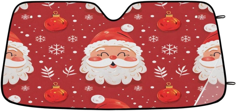 Santa Claus Foldable Car Windshield Sun Shade, Lightweight Front Window Cover with Suction Cups, UV Block for Interior Protection, Portable, Winter Snowflake - Image 1