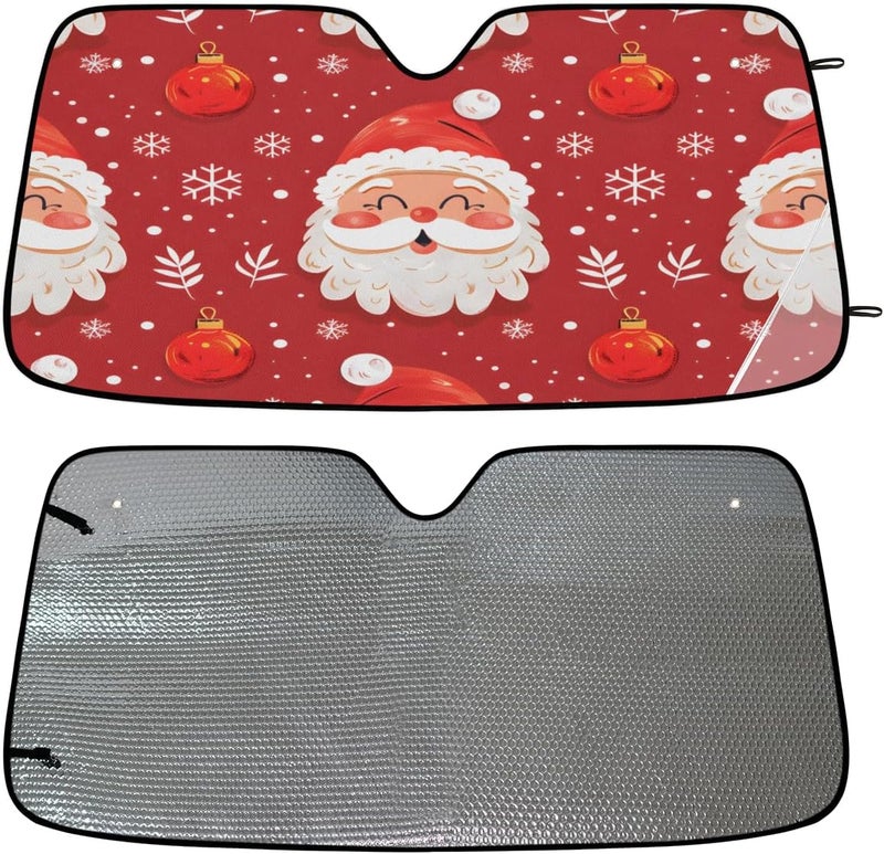 Santa Claus Foldable Car Windshield Sun Shade, Lightweight Front Window Cover with Suction Cups, UV Block for Interior Protection, Portable, Winter Snowflake - Image 4