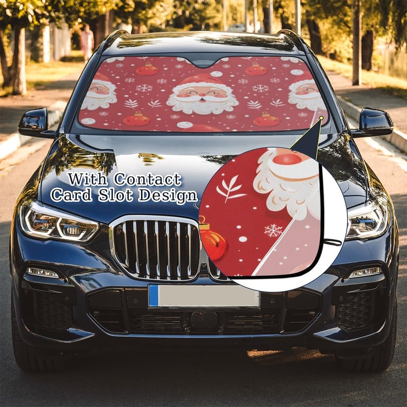 Santa Claus Foldable Car Windshield Sun Shade, Lightweight Front Window Cover with Suction Cups, UV Block for Interior Protection, Portable, Winter Snowflake - Image 5