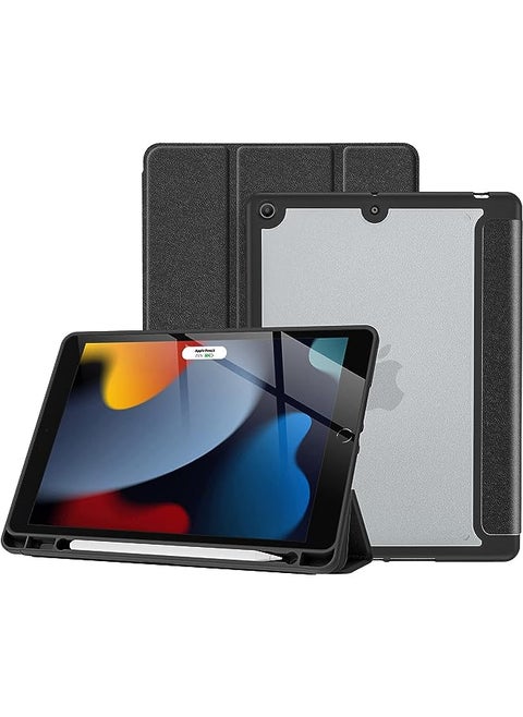 iPad 10.2 Case iPad 9th Generation 2021/ iPad 8th Generation 2020/ iPad 7th Generation 2019 Case with Pencil Holder, Trifold Stand Hard Frosted Back Smart Cover for iPad 10.2 Inch -Black