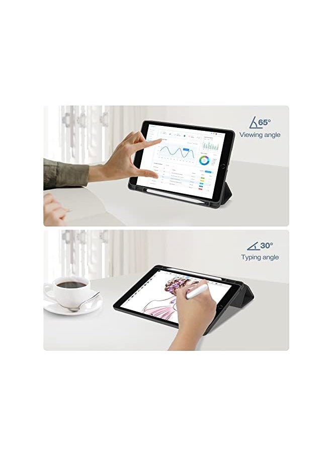 iPad 10.2 Case iPad 9th Generation 2021/ iPad 8th Generation 2020/ iPad 7th Generation 2019 Case with Pencil Holder, Trifold Stand Hard Frosted Back Smart Cover for iPad 10.2 Inch -Black