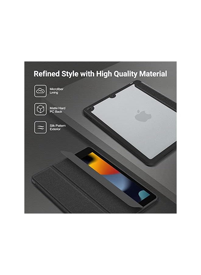 iPad 10.2 Case iPad 9th Generation 2021/ iPad 8th Generation 2020/ iPad 7th Generation 2019 Case with Pencil Holder, Trifold Stand Hard Frosted Back Smart Cover for iPad 10.2 Inch -Black