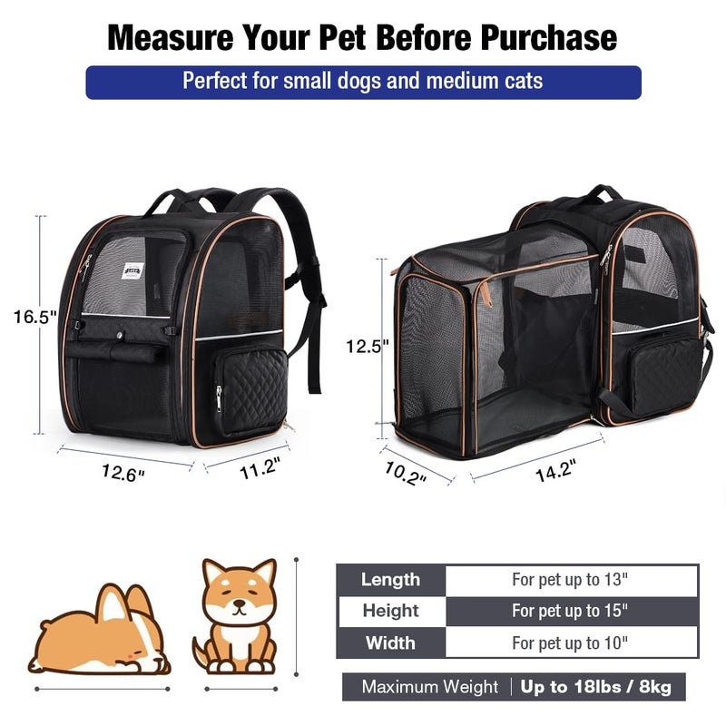 Lekebobor Large Cat Backpack Carrier Expandable Pet Carrier Backpack for Small Dogs Medium Cats Fit Up to 18 Lbs, Dog Backpack Carrier, Foldable Puppy Backpack Carrier for Travel, Black - Image 2