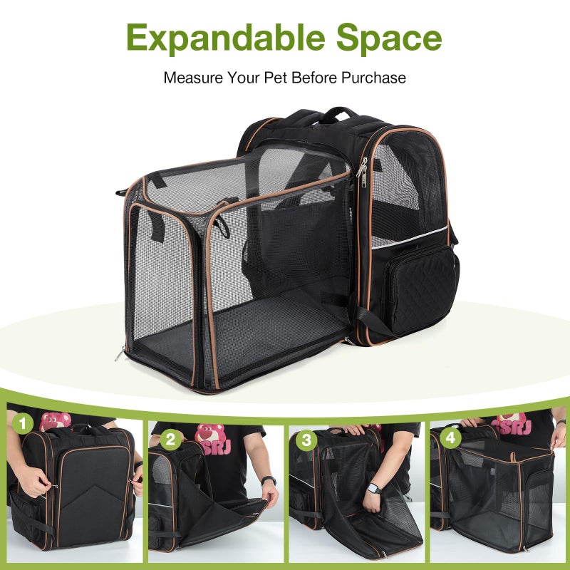 Lekebobor Large Cat Backpack Carrier Expandable Pet Carrier Backpack for Small Dogs Medium Cats Fit Up to 18 Lbs, Dog Backpack Carrier, Foldable Puppy Backpack Carrier for Travel, Black - Image 4