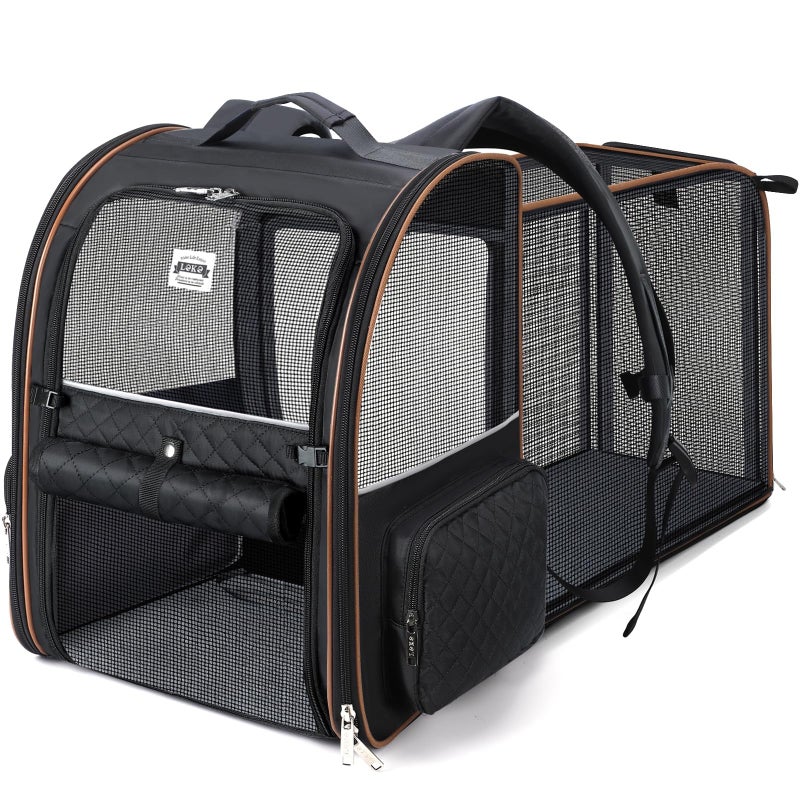 Lekebobor Large Cat Backpack Carrier Expandable Pet Carrier Backpack for Small Dogs Medium Cats Fit Up to 18 Lbs, Dog Backpack Carrier, Foldable Puppy Backpack Carrier for Travel, Black - Image 1