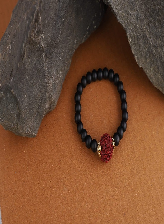 JFL - Jewellery for Less Valentine's Special Matte Finish Black Onyx Stone with Panch Mukhi Rudraksha Stretchable Bracelet for Women and Girls- for Girlfriend/Wife.,Valentine - Image 3