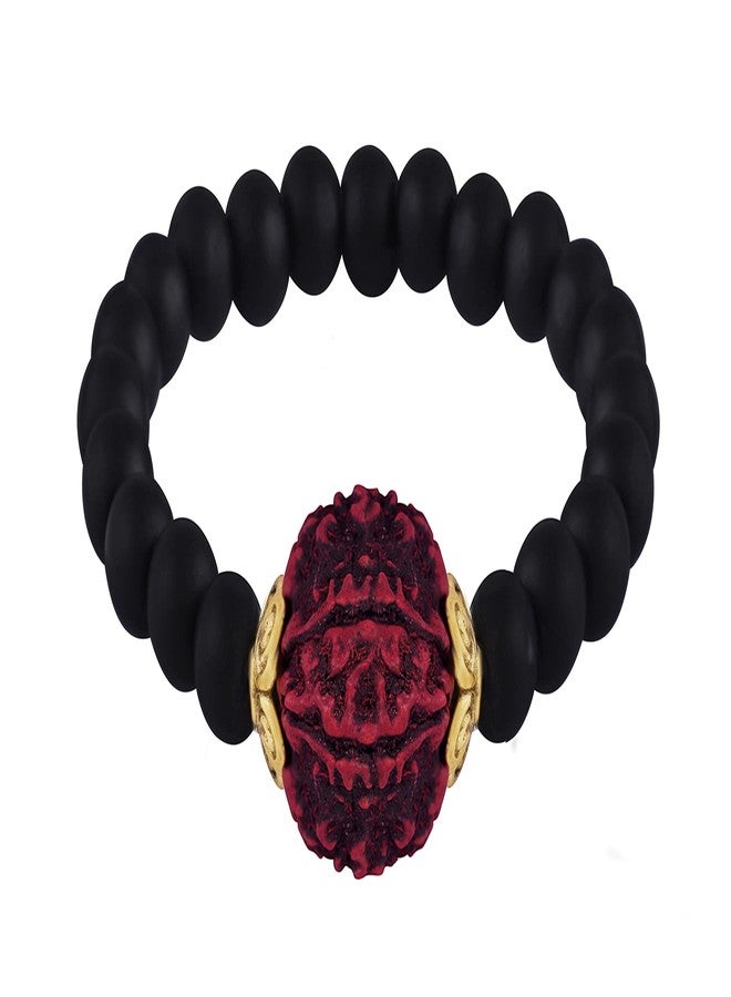 JFL - Jewellery for Less Valentine's Special Matte Finish Black Onyx Stone with Panch Mukhi Rudraksha Stretchable Bracelet for Women and Girls- for Girlfriend/Wife.,Valentine - Image 1