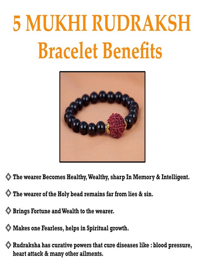 JFL - Jewellery for Less Valentine's Special Matte Finish Black Onyx Stone with Panch Mukhi Rudraksha Stretchable Bracelet for Women and Girls- for Girlfriend/Wife.,Valentine - Image 5