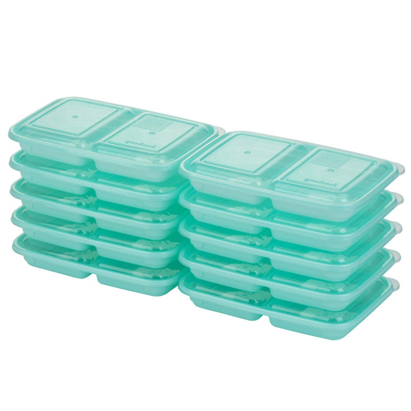 GoodCook 2-Compartment Food Storage Container Set with Snap-Shut Lids, Reusable Divided Snack Containers with Lids, Set of 10, Blue - Image 1