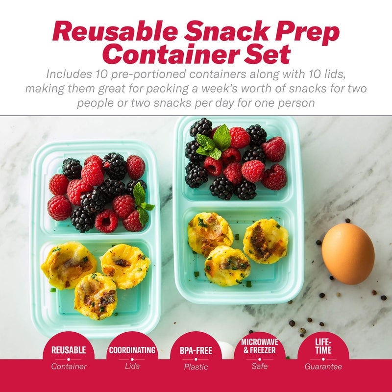 GoodCook 2-Compartment Food Storage Container Set with Snap-Shut Lids, Reusable Divided Snack Containers with Lids, Set of 10, Blue - Image 3