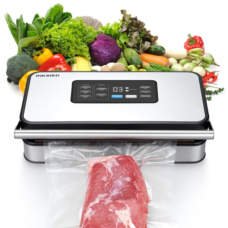 INKBIRD INKBIRD Home Food Vacuum Sealer Machine INKVS04 with Starter Kit Dual Motor Dual Pump Multiple Functions Countdown LED Builtin Cutter and Bag Storage with Overheat Protection UK Plug  - Image 1