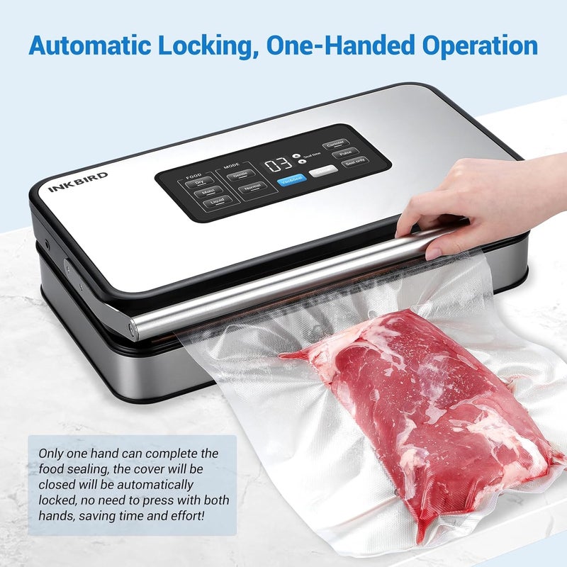 INKBIRD INKBIRD Home Food Vacuum Sealer Machine INKVS04 with Starter Kit Dual Motor Dual Pump Multiple Functions Countdown LED Builtin Cutter and Bag Storage with Overheat Protection UK Plug  - Image 2
