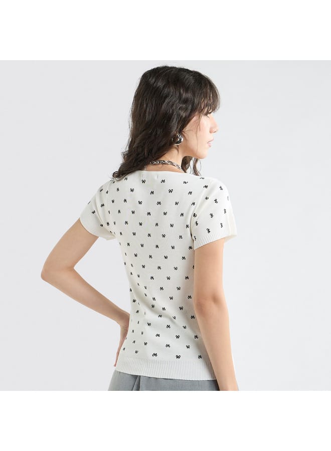 Splash FAV Textured Square Neck T-shirt with Short Sleeves - Image 3