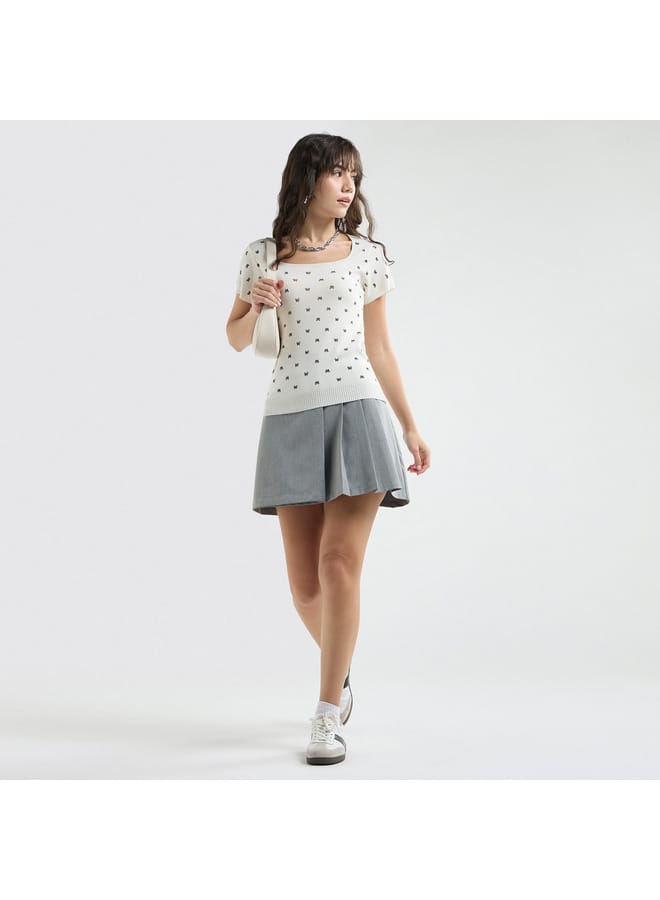 Splash FAV Textured Square Neck T-shirt with Short Sleeves - Image 2