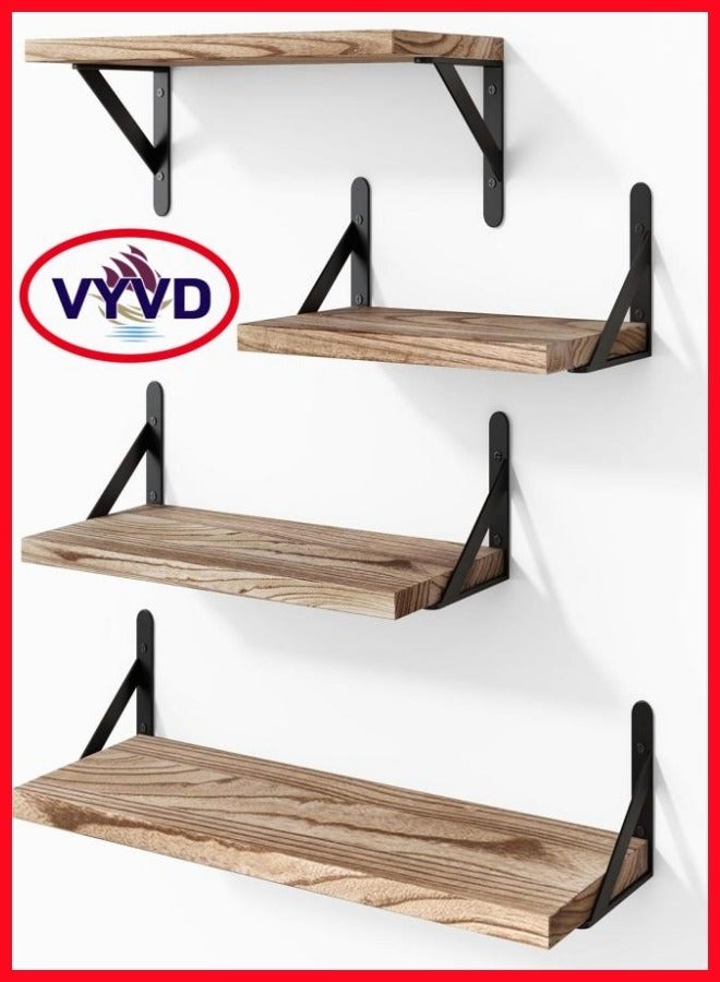 VarietyVoyageD 4pcs Rustic Wood Floating Shelves, Wall Mounted Storage Rack, Photo & Vase Display Shelf, Wall Decor, Home Decor, Aesthetics Room Decor, Storage & Organization For Bathroom, Bedroom, Living Room - Image 1