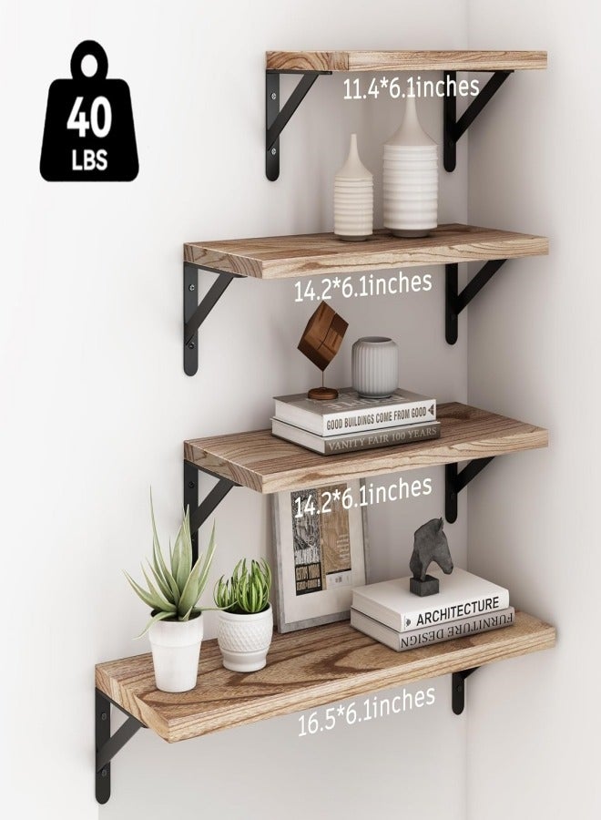 VarietyVoyageD 4pcs Rustic Wood Floating Shelves, Wall Mounted Storage Rack, Photo & Vase Display Shelf, Wall Decor, Home Decor, Aesthetics Room Decor, Storage & Organization For Bathroom, Bedroom, Living Room - Image 2