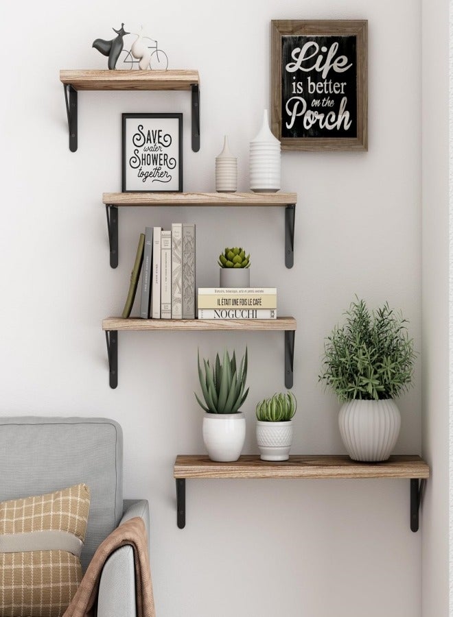 VarietyVoyageD 4pcs Rustic Wood Floating Shelves, Wall Mounted Storage Rack, Photo & Vase Display Shelf, Wall Decor, Home Decor, Aesthetics Room Decor, Storage & Organization For Bathroom, Bedroom, Living Room - Image 4
