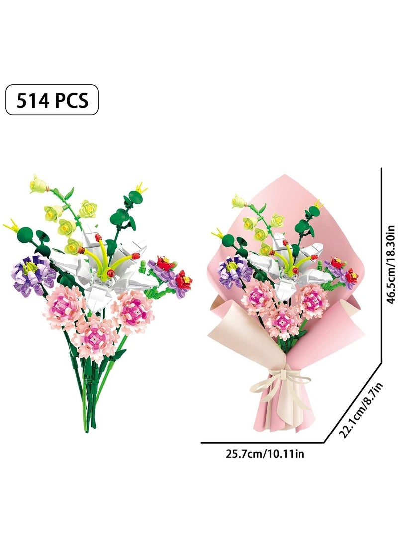 Creative Flower Bouquet Building Blocks Set for Kids 6+, Pink Carnation & Lily Building Toy Gift for Friends & Family - Image 2