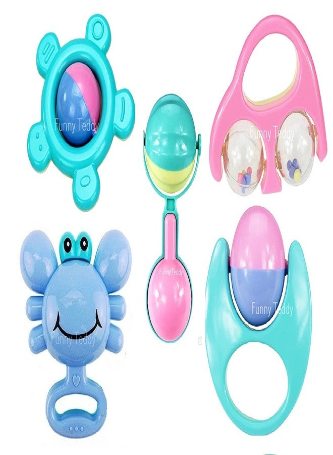 Fiddlys Infant and Toddlers Bright and Colorful 5 Piece Baby Musical Rattle Playset - BPA Free, 100% Safe & Non-Toxic - Image 1