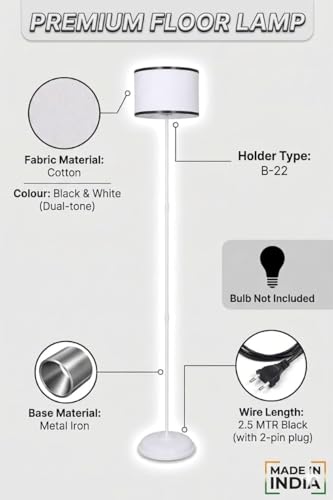 tu casa Metal Floor Lamp (Foldable) - Standing Lamp for Living Room & Bedroom, Elegant Home Decor Item, (Black Stripe Shade) - Image 4