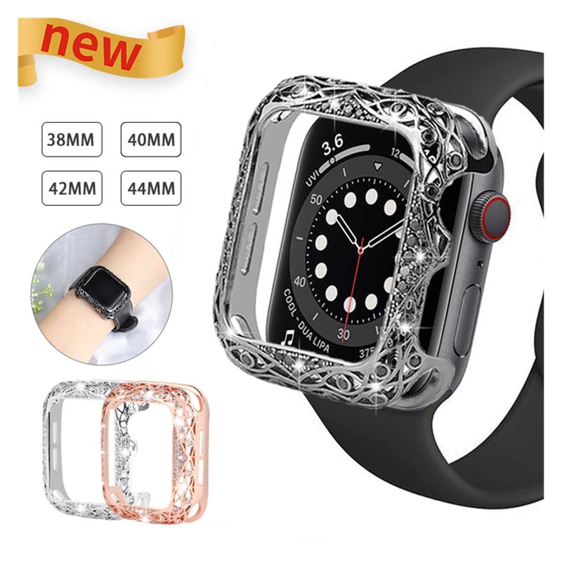 Pink 38mm Diamond Protective Case Cover Compatible with Apple Watch SE Series 6 5 4 3 2 1 - Image 3