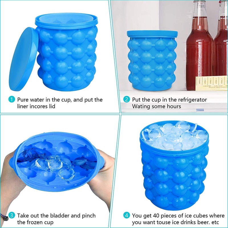 SHOPECOM Silicone Ice Cube Tray 2pcs Stainless Steel Ice Cube Tray with Lid Flexible Ice Ball Makers for Whiskey Wine Beer Home Party and Picnic Blue - Image 2