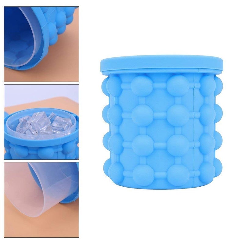 SHOPECOM Silicone Ice Cube Tray 2pcs Stainless Steel Ice Cube Tray with Lid Flexible Ice Ball Makers for Whiskey Wine Beer Home Party and Picnic Blue - Image 5