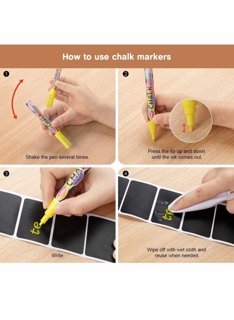 Zikra Chalkboard Labels, 300Pcs Chalkboard Labels, Waterproof Reusable Blackboard Stickers with 2 Liquid Chalk Makers (White+Yellow) - Image 3