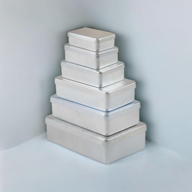 Jayco Aluminum Rectangular Small Storage Box/Dabbi (Silver, 4"-5"-6"-7"-8"-9") - Set Pack of 6 - Image 2
