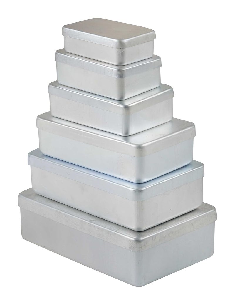 Jayco Aluminum Rectangular Small Storage Box/Dabbi (Silver, 4"-5"-6"-7"-8"-9") - Set Pack of 6 - Image 3