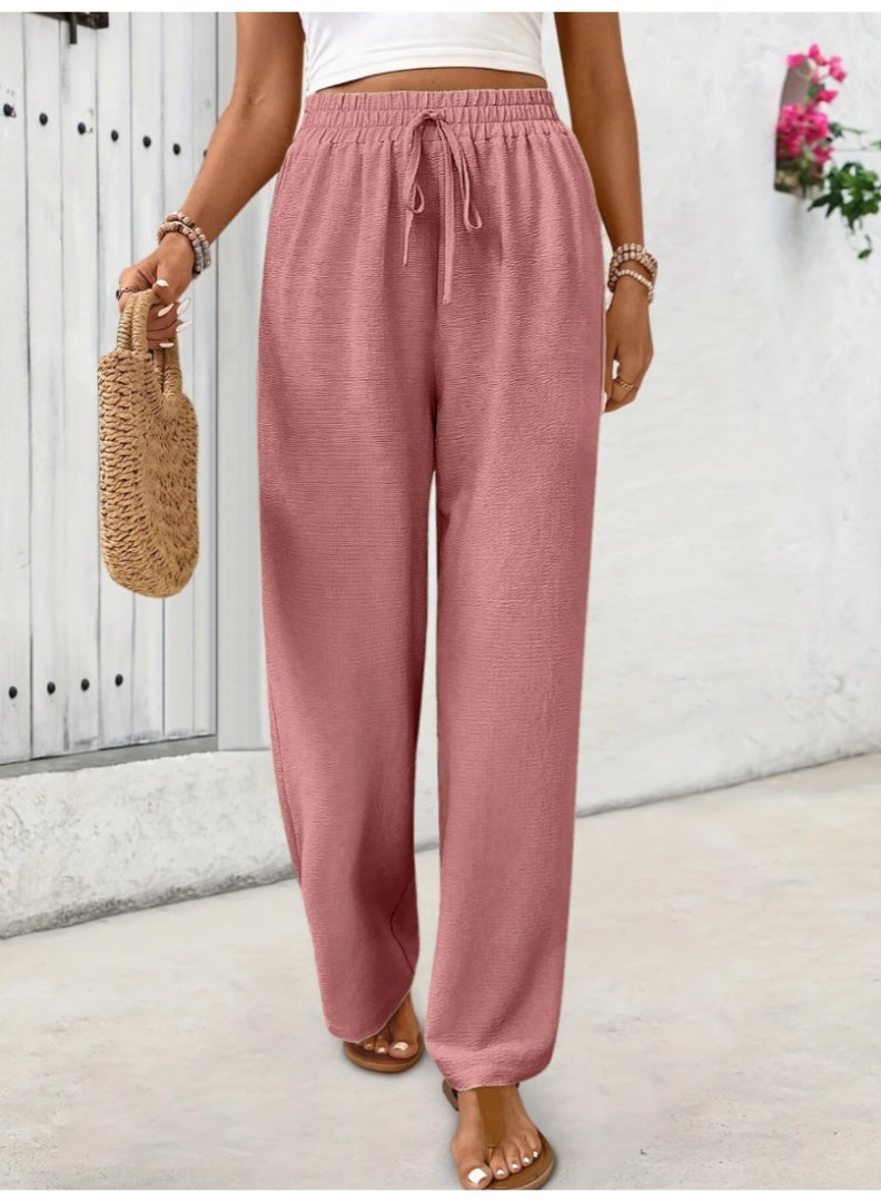Straight-Leg Loose Casual Pants with a Solid Color and Elastic Waistband Fit Medium to XL - Image 3
