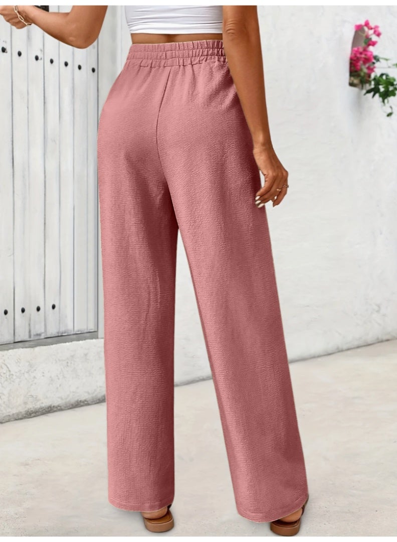 Straight-Leg Loose Casual Pants with a Solid Color and Elastic Waistband Fit Medium to XL - Image 2