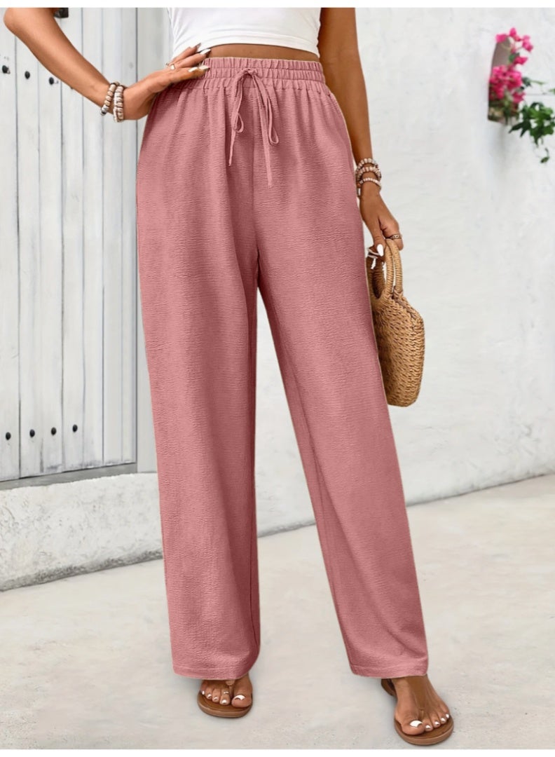 Straight-Leg Loose Casual Pants with a Solid Color and Elastic Waistband Fit Medium to XL - Image 1