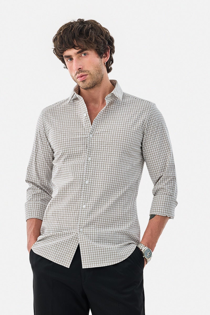 SNITCH Slim Fit Stretch Micro Checks Shirt - Image 4
