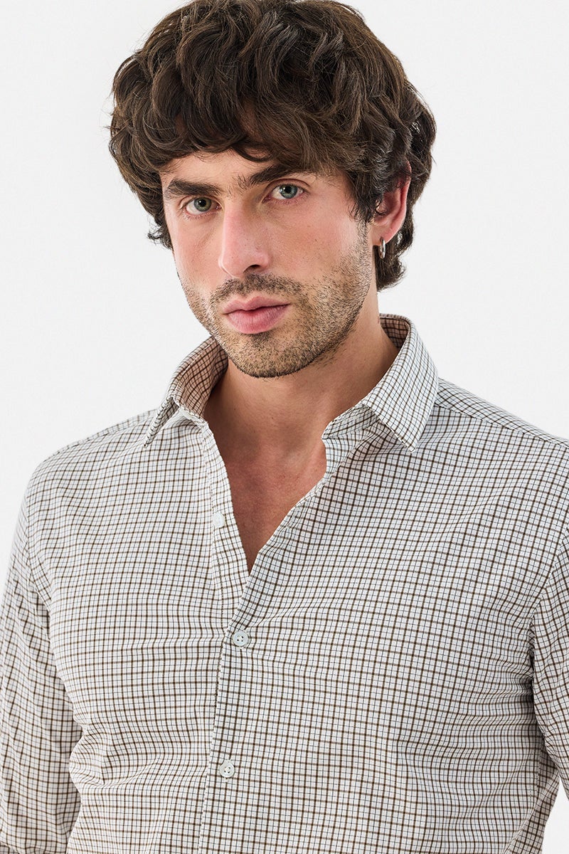 SNITCH Slim Fit Stretch Micro Checks Shirt - Image 3