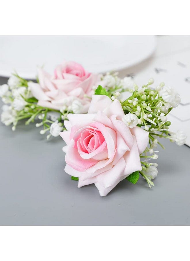 Guqqeuc - Corsage Wristlet For Bridesmaid Rose Hand Flower For Prom Wedding Decor Pink Flower Wrist Corsage Bracelets For Wedding Accessories For Flowergirl - Image 1