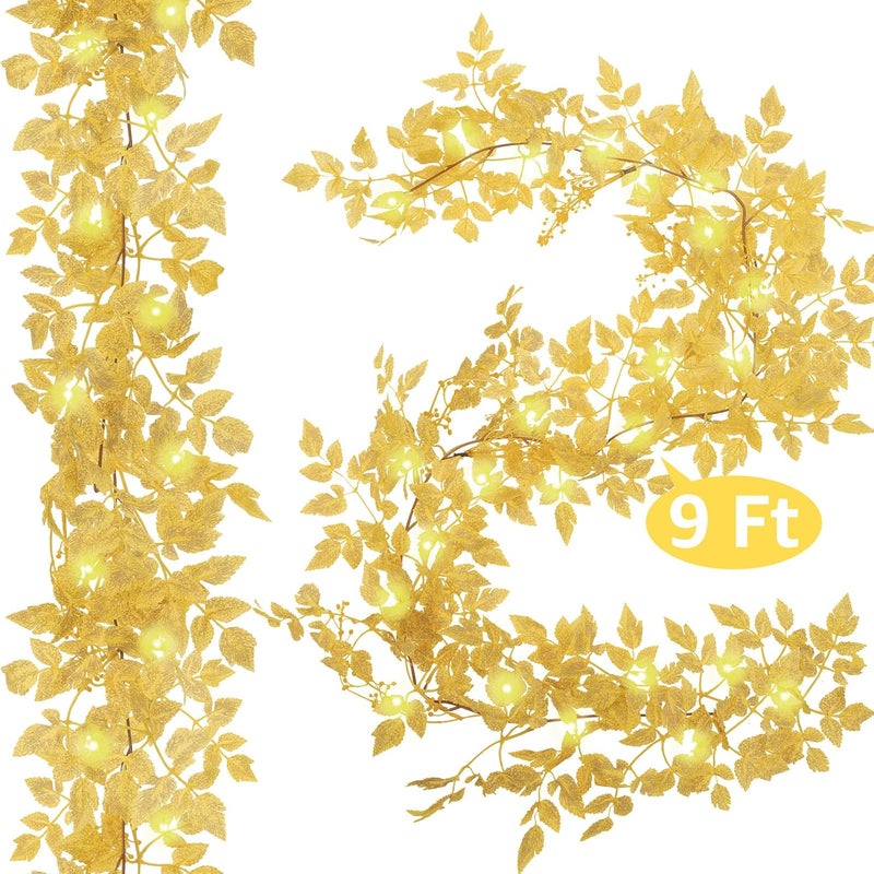NUTIKAS Neutral Fall Garland for Mantle Fireplace - 2 Pack 6Ft Plum Cimicifuga Seeded Leaf Garlands Yellow Autumn Décor Table Decorations for Home Indoor Door Halloween Realistic Leaves Garlands Outdoor - Image 5
