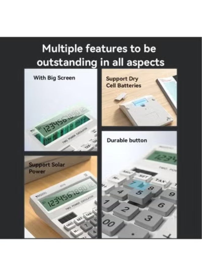 يسيدو آلة حاسبة مكتبية YESIDO EC10 بشاشة 12 رقم – طاقة شمسية وبطارية، تصميم متين للمكتب والمدرسة - Image 5